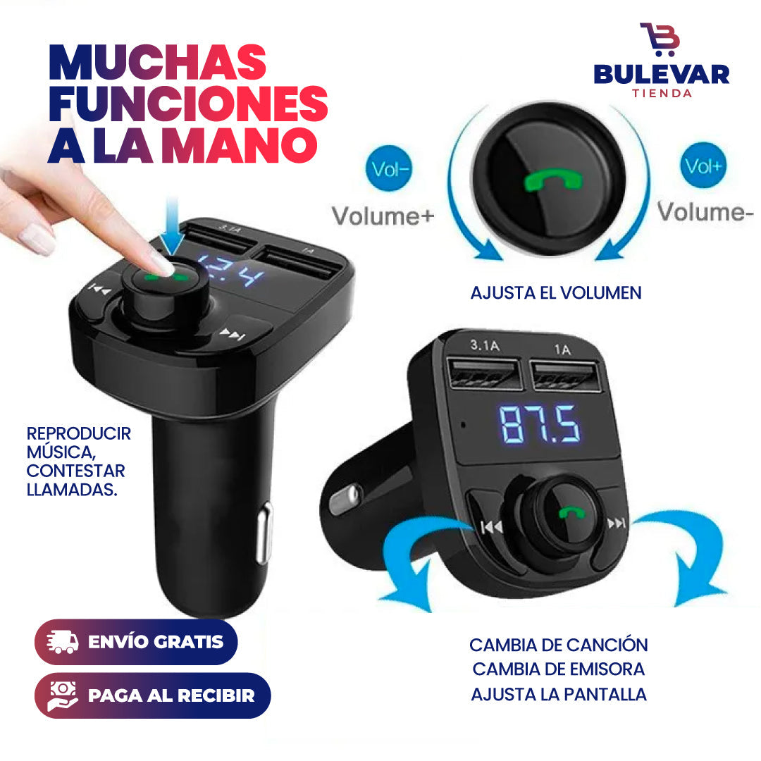 TRANSMISOR BLUETOOTH CON CARGA RÁPIDA PARA AUTO